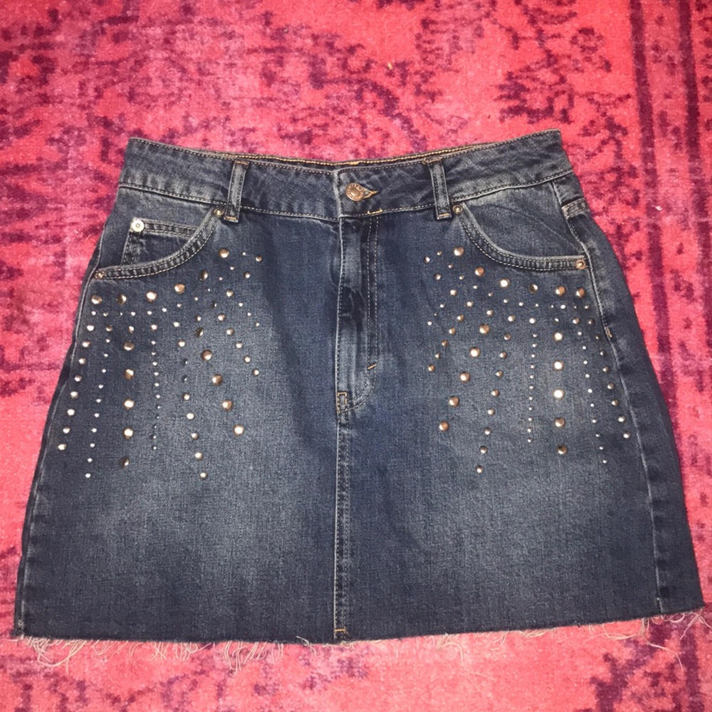 Topshop Blue Jean Studded Skirt